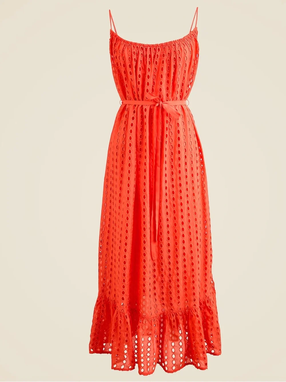 Oval Eyelet Spaghetti-Strap Midi Dress